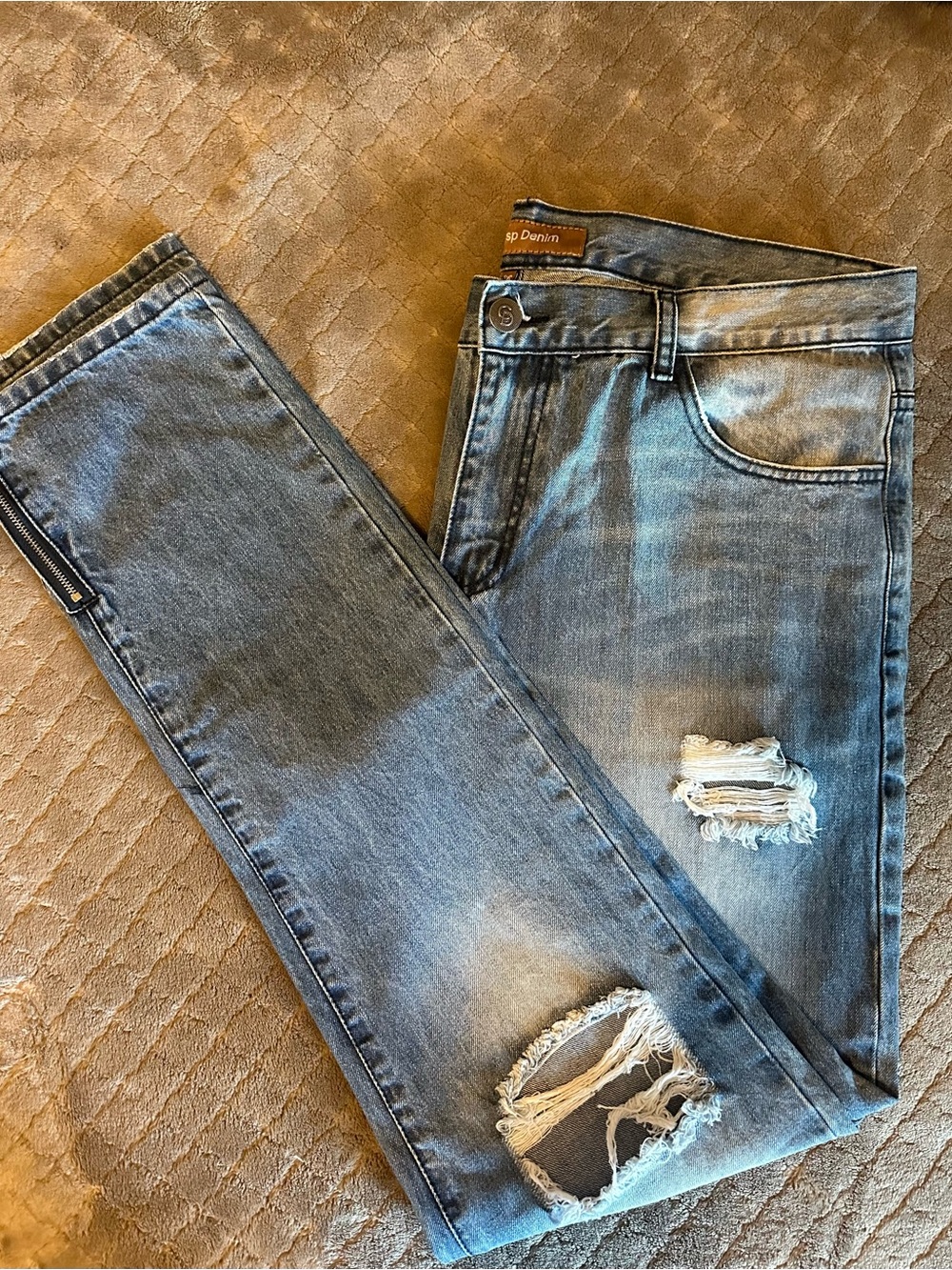 Crysp Denim Men's Skinny Distressed Jeans in Light Blue